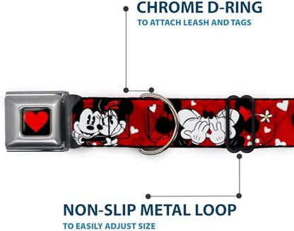 Buckle-Down Dog Collar Seatbelt Buckle Mickey Minnie Hugs Kisses Poses Reds White, Multicolor, 1.5" Wide - Fits 18-32" Neck - Large (DC-WDY290-WL)