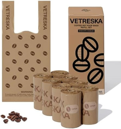 VETRESKA Dog Poop Bags with Handles 120 Count, Coffee Scented Waste Bags