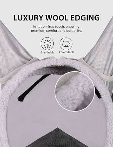 Harrison Howard Horse Fly Mask UV Protective Fine Mesh with Extra Wool Soft Touch on Skin Fly and UV Protection Moonlight Silver-Black M