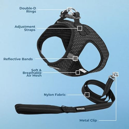 Best Pet Supplies Voyager Step-in Air All Weather Mesh Harness and Reflective Dog 5ft Leash Combo with Neoprene Handle, for Small, Medium and Large Breed Puppies - Gray 2-Tone, Large