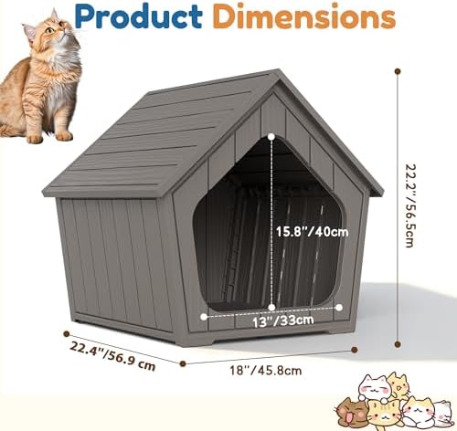 Cat Litter Box Enclosure Furniture, Hidden Litter Box with Air Holes, Cat Houses for Outdoor Cats, Wide Opening Design for Easy Cleaning, Grey