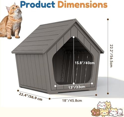 Cat Litter Box Enclosure, Hidden Covered Litter Box Furniture with Air Holes, Resin Outdoor Cat House Weatherproof, Wide Opening Design for Easy Cleaning, Grey