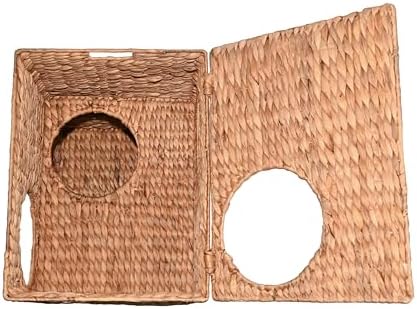 CHS1000A Jaxon 18" Modern Classic 2-Tier Handwoven Hyacinth Rectangular 5-Hole Cat Condo with 2 Machine-Washable Cushions, Natural