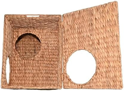 CHS1000A Jaxon 18" Modern Classic 2-Tier Handwoven Hyacinth Rectangular 5-Hole Cat Condo with 2 Machine-Washable Cushions, Natural