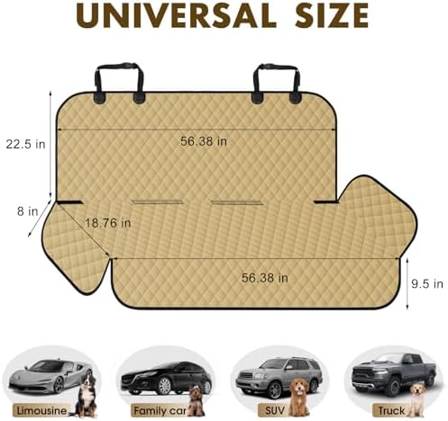 Waterproof Dog Backseat Cover for Cars, Non-Slip Pet Seat Protector, Khaki