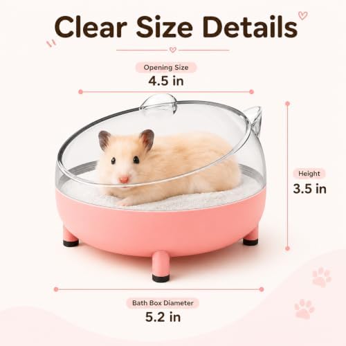 Meow&Woof Hamster Sand Bath Container, Large Sandbox Toilet Gerbil Batheoom, Tiny Chinchilla Dust Bathtub Sand Bath Box for Hamster Cage Accessories 5.2 Inch-Pink