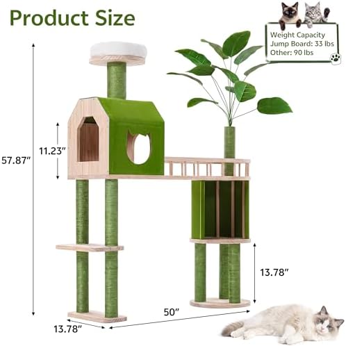 Wood Cat Tower for Self-Cleaning Litter Box, with Faux Plant, 58In