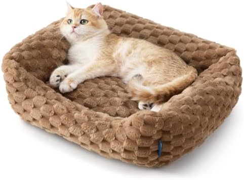 Bedsure Washable Cute Cat Bed for Indoor Cats & Kitten,20 Inch Camel Brown
