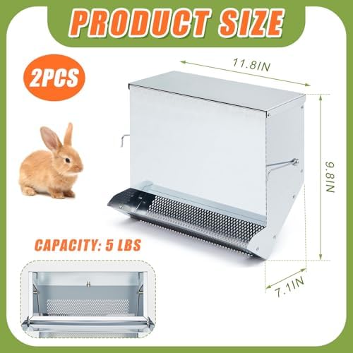 Maxcheck 2 Pcs Rabbit Feeder for Cages, 11.8 Inches, Mesh Bottom, Silver