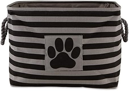 Bone Dry Pet Storage Collection Striped Paw Patch Bin, Black, Large Rectangle