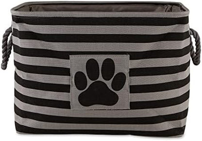 Bone Dry Pet Storage Collection Striped Paw Patch Bin, Black, Large Rectangle