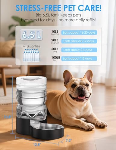 Heouvo 1.7 Gallon Automatic Dog Water Dispenser (6.5L-Black)