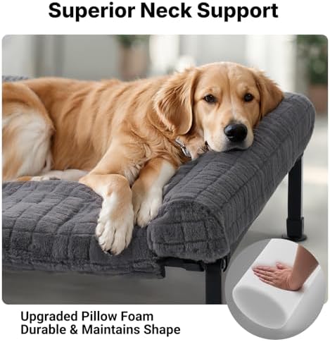 Veehoo Elevated Dog Bed with Fluffy Plush Bolster Cushion, Dog Couch Bed