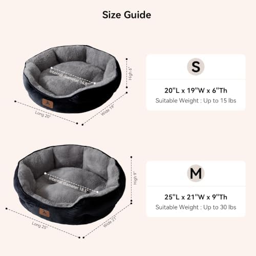 Asvin Small Dog Bed for Small Dogs, Cat Beds for Indoor Cats, Pet Bed for Puppy and Kitty, Extra Soft & Machine Washable with Anti-Slip & Water-Resistant Oxford Bottom, Black, 20 inches