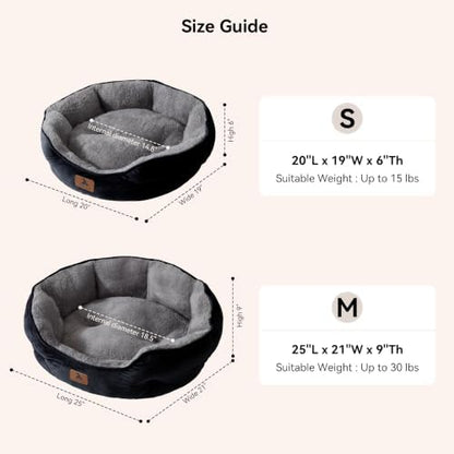 Asvin Small Dog Bed for Small Dogs, Cat Beds for Indoor Cats, Pet Bed for Puppy and Kitty, Extra Soft & Machine Washable with Anti-Slip & Water-Resistant Oxford Bottom, Black, 20 inches