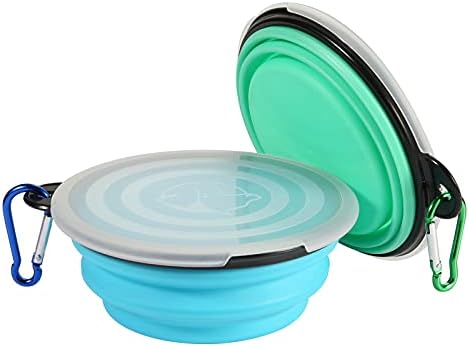 SLSON Dog Bowls Pet Collapsible Bowl with Cover Lids, 2 Pack Travel Bowls