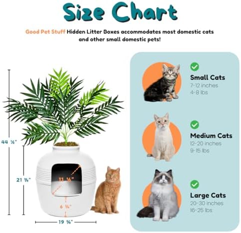 Good Pet Stuff Original Hidden Litter Box Planter, Decorative Cat Litter Enclosure with Carbon Filter, Artificial Palm Plant, Upgraded Design, Easy Clean Litter Tray, Essentials Kit, White Birch