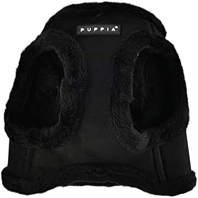 Puppia Terry Vest Dog Harness Step-in Winter Suede Warm No Choke No Pull Training Walking for Small and Medium Dog, Black, Medium