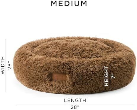 Town & Country Luxe CuddleTown Fuzzy Solid Donut Pet Bed, Soft, Cozy & Calming, Non-Slip Bottom, 100% Machine Washable, Brown, Medium 28"x28"x7" Round