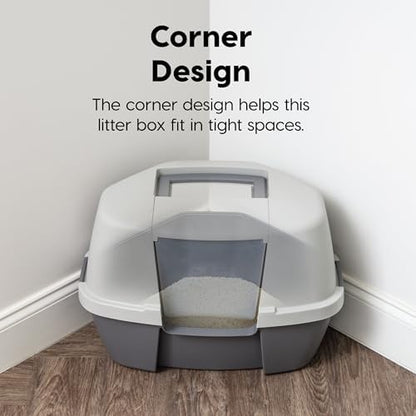 IRIS USA Large Corner Cat Litter Box, Space Saver, Dark Gray