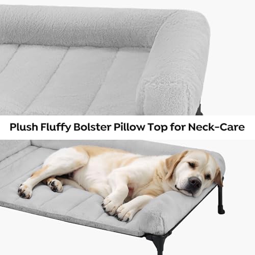 Veehoo Elevated Dog Beds Medium Sized Dog with Fluffy Plush Bolster Cushion