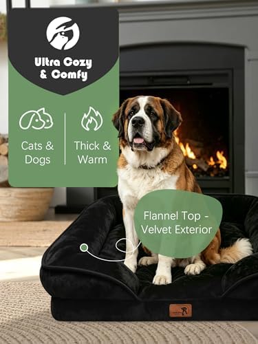 Spotted Play Orthopedic Dog Bed with Sides - Sofa Beds for Extra Large Dogs, Supportive Foam Pet Couch Bed with Washable Removable Cover, Waterproof Lining and Non-Slip Bottom, Black - XXL