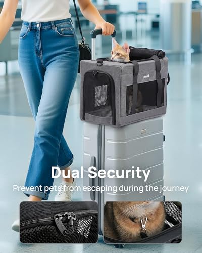 Pecute Airline Approved Cat Carrier, Pet Carrier Soft-Sided, Portable Dog Carrier with Stable Structure, TSA Approved Pet Carrier for Pets Less Than 12lbs, Cat Carrier Bag Suitable for Travel, Gray
