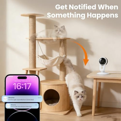 Smart Indoor Pet Camera with Phone App, 2K Home Camera for Dogs, Cats & Family, Motion & Sound Alerts, Night Vision, 2-Way Audio, Alexa Compatible
