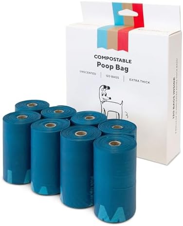 Wildebeest Compostable Dog Poop Bags | Thick, Unscented & Leakproof Dog Waste Bags | ASTM D6400 Compliant | Fit Any Poop Bag Holder – 8 Heavy Duty Eco-Friendly Poop Bag Rolls (120 Bags)