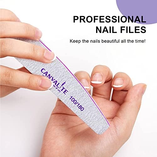 Canvalite 10pcs 100 Grit Nail Files for Acrylic Nails Emery Board Nail Styling Tools for Home and Salon Use
