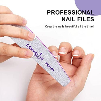 Canvalite 10pcs 100 Grit Nail Files for Acrylic Nails Emery Board Nail Styling Tools for Home and Salon Use