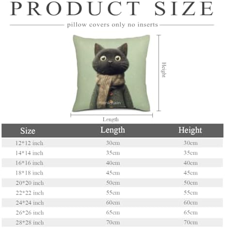 InkRain Winter Animal Cute Black Cat Pillow Cover 26x26 Inch Set of 2 Home Decor Decorative Cotton Linen Illustration Pillowcases for Living Room House Sofa