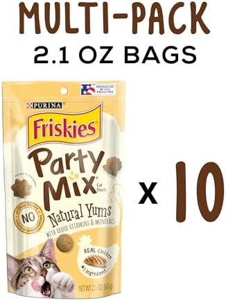 Friskies Purina Party Mix Natural YUMS Cat Treats, Chicken, (10) 2.1 oz