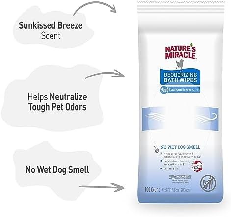 Nature's Miracle Deodorizing Bath Wipes for Dogs, 100 Count