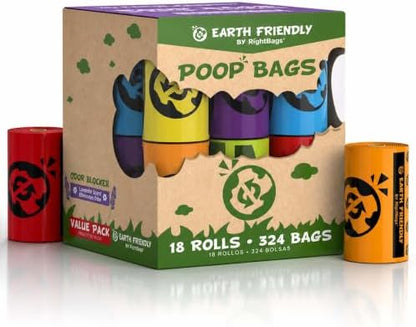 Earth Friendly Dog Poop Bags, 324 Count - Extra Thick, Leak-Proof, Lavender Scented Dog Poop Bags with Odor Blocker - Eco-Friendly, Tear-Resistant, 9x13 Inch Bags for Large & Small Dogs - 18 Rolls
