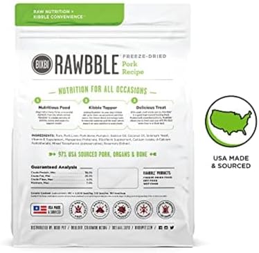 BIXBI Liberty Freeze-Dried Dog Food Topper & Treats, Pork – 97% Meat & Organs, No Refrigeration – USA Made, 26 oz