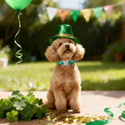 St. Patrick's Day Dog Collar, Lucky Clover Dog Collars, Adjustable Heavy Duty Irish Festive Pet Collar for Small Medium Large Dogs with Metal Buckle XS