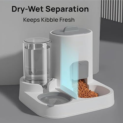 Automatic Cat Feeder and Water Dispenser, 2-in-1 Gravity Food Bowl Station