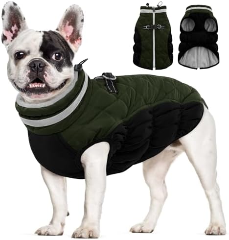 AOFITEE Small Dog Coat Waterproof Dog Winter Jacket with Harness Built in