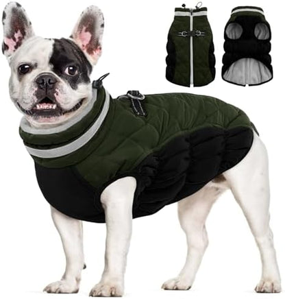 AOFITEE Small Dog Coat Waterproof Dog Winter Jacket with Harness Built in