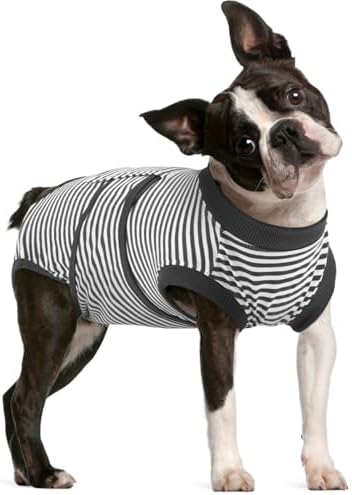 FUAMEY Dog Recovery Suit Male,Dogs Surgery Neuter Suits Puppy Spay Shirts for Female Onesie for Dogs After Surgery Surgical Recovery Suit Pet Bodysuit Alternative to Cone Gray Stripes L