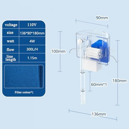 Circular Fish Tank Filter, Aquarium Hang on Filter, with Sponge Media