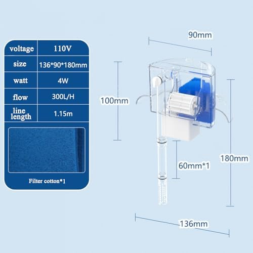 Circular Fish Tank Filter, Aquarium Hang on Filter, with Sponge Media