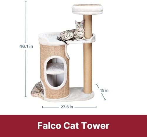 Trixie Falco 46-in Cat Tower, Sisal Scratching Posts, 2-Story Cat Condo, Plush Platforms, Removable Bed, Brown, 117 cm