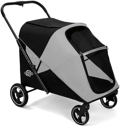 Dog Stroller for Large & Medium Dogs, 4 Wheels Pet Stroller for Large Dogs up to 120lbs, Extra Large Dog Stroller with Foldable Design, Sun Shades, Storage Pocket, Breathable Mesh