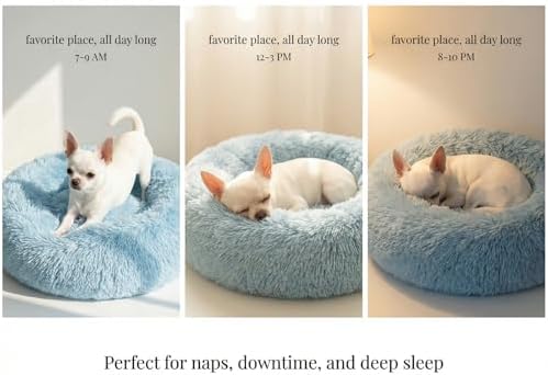 nononfish Fluffy Donut Dog Bed for Small Dogs,Cozy Plush Pet Bed