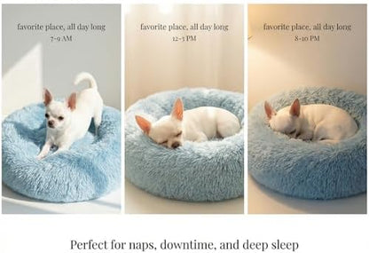 nononfish Fluffy Donut Dog Bed for Small Dogs,Cozy Plush Pet Bed