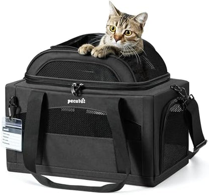 Pecute Top Expandable Airline Approved Pet Carrier for Cats, Dark Gray