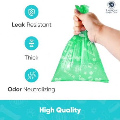 American Kennel Club Dog Poop Bags - Leak Resistant Pet Waste Bags - 16 Refill Rolls - Lavender Scent - 240 Count (Puppy Print)