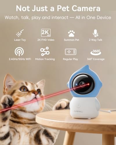 ZUMIMALL Pet Camera with Laser Toy, 2K WiFi Dog Cat Camera with Phone App